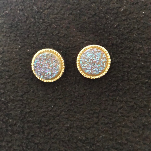 Blue & Gold Druzy Earring Stud - Picture 3 of 5